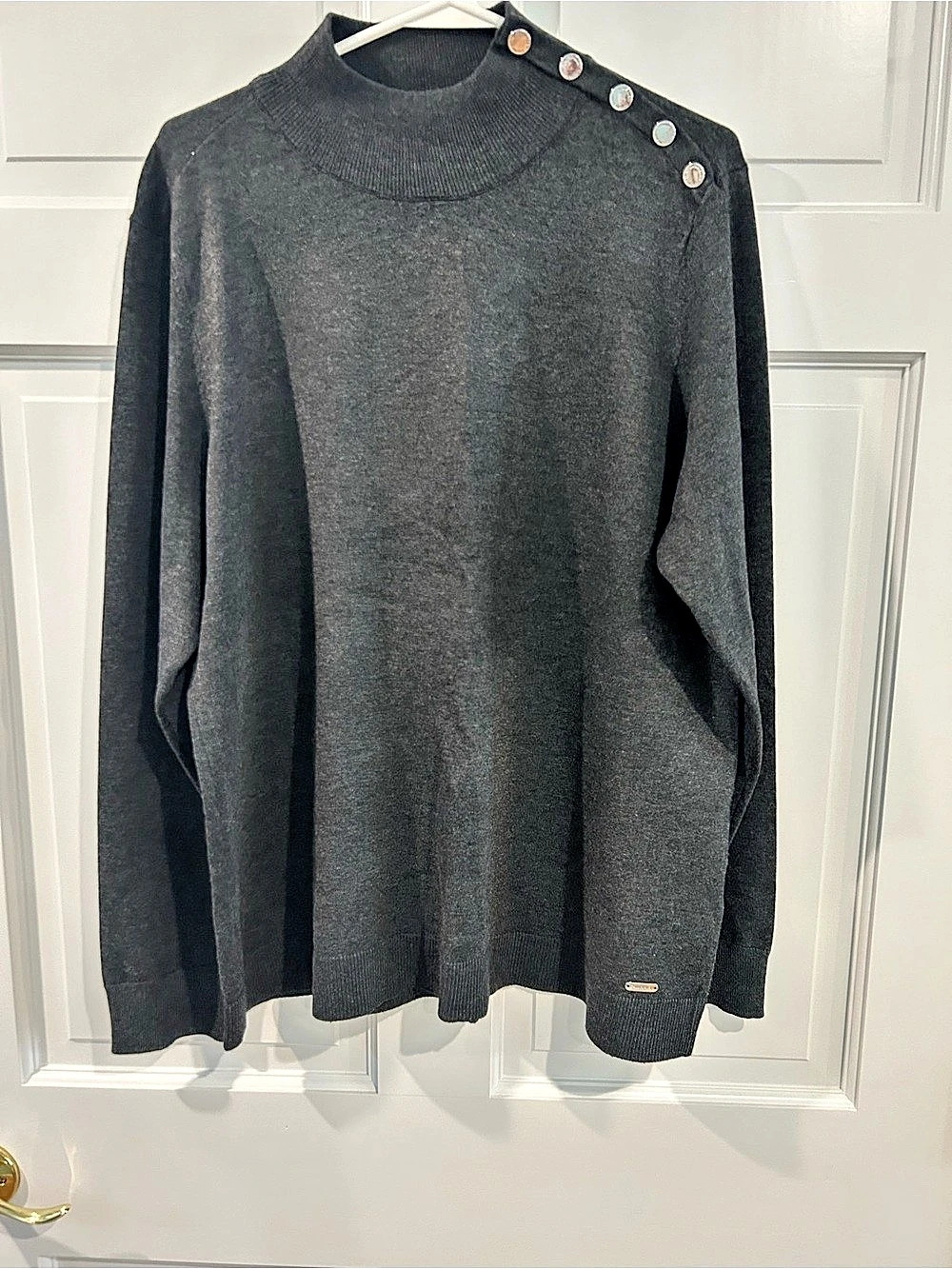 Calvin Klein Button Shoulder Mock Neck Sweater Gray XL